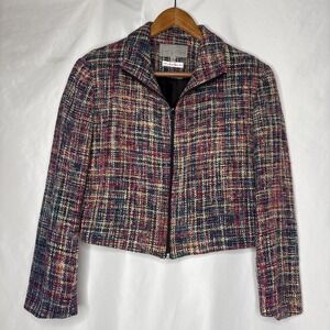 Vtg Emil Rutenberg Women's M Hand Woven Silk Tweed Crop Zip Up Blazer Jacket USA